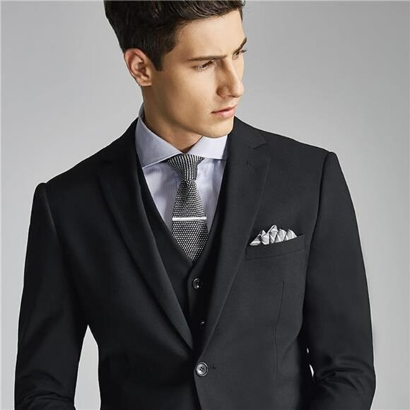 Men's Tie Clips Set with Chains Gold Silver Black Blue Formal Wedding Gift - Picture 3 of 7